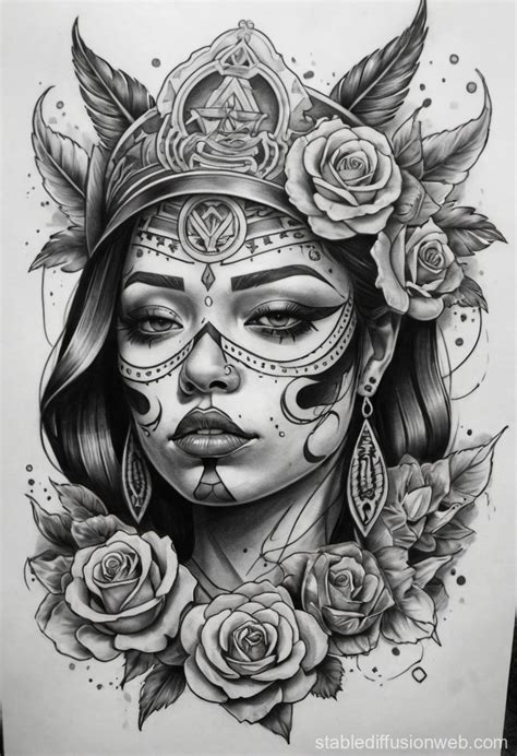 Chicano Tattoo Sketch Design Stable Diffusion Online