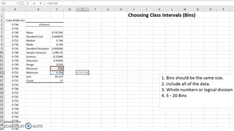 Choosing Class Intervals Excel Bins Youtube