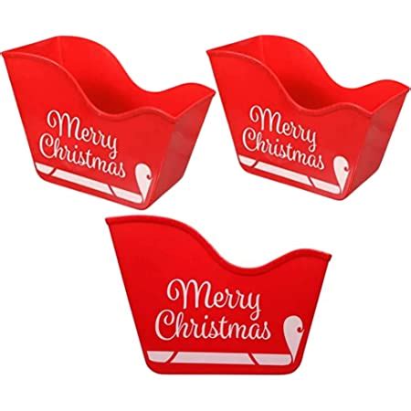 Christmas Storage Buckets Lle Plastic Santa Sleigh Shaped Bins Red Container Storage For Holiday Treats Home Decorations Party Supplies Basket Set Of 3 Christmas Buckets