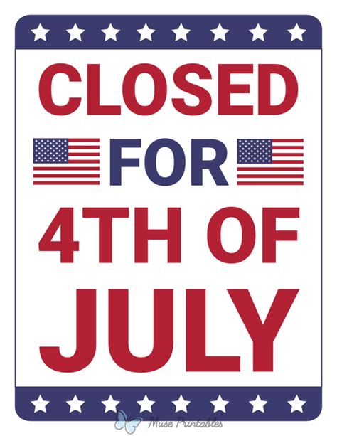 Closed For 4Th Of July Printable Sign Closed For 4Th Of July Printable Sign