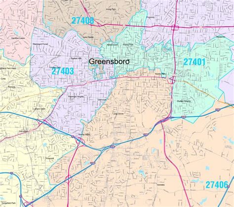 Color Cast Zip Code Style Wall Map Of Greensboro Nc By Market Maps