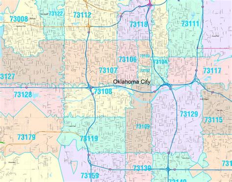 Color Cast Zip Code Style Wall Map Of Oklahoma City Ok By Market Maps American Map Store
