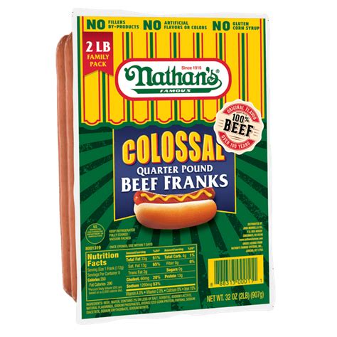 Colossal Quarter Pound Beef Franks 8 Pack Nathans