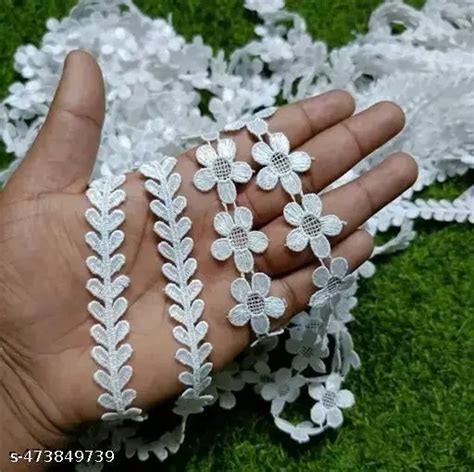 Combo Flower 3 Meter Patti 5 Meter Design White Colour Cotton Lace Best Quality 5 3 8 Meters