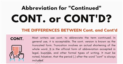 Continued Abbreviation Contd Or Cont D