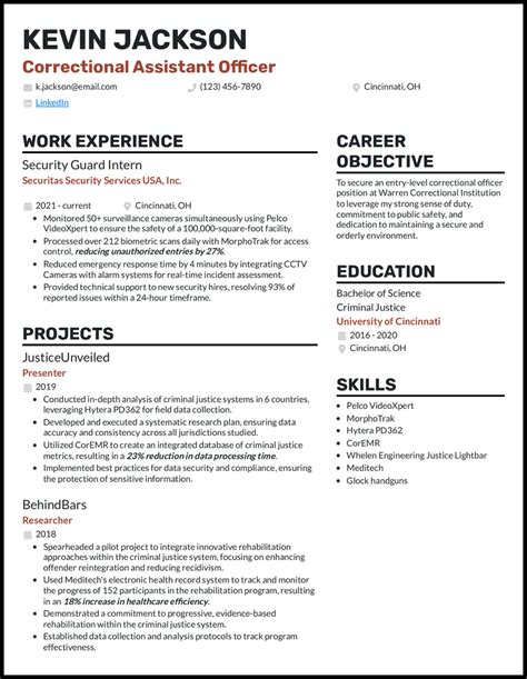 Correctional Officer Resume Example For 2025 Correctional Officer Resume Example For 2025