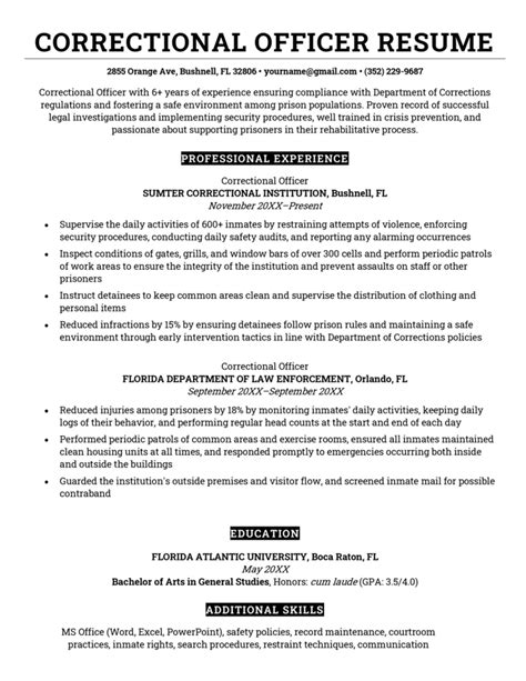 Correctional Officer Resume Job Description Examples Correctional Officer Resume Job Description Examples