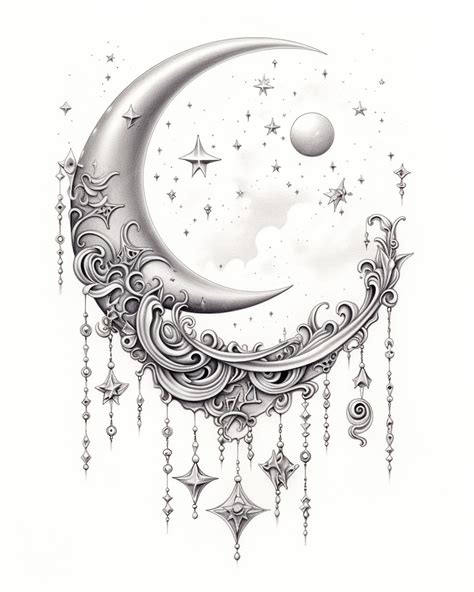 Crescent Moon And Stars In Tattoo Design Premium Ai Generated Image