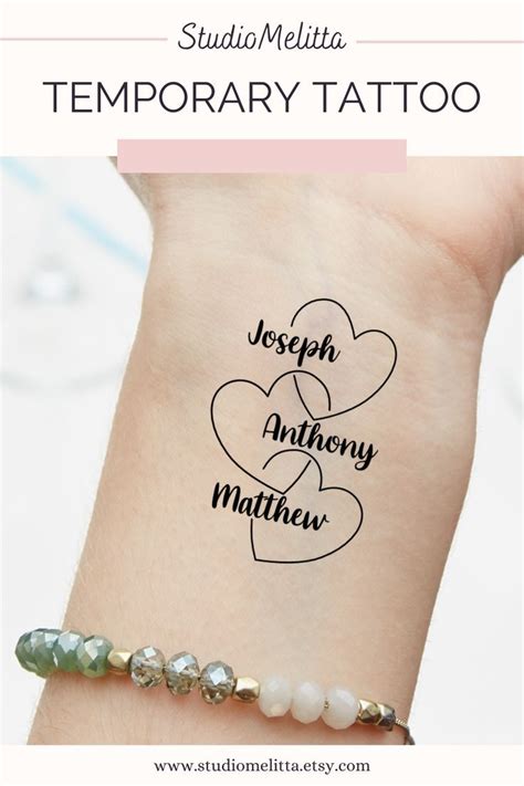 Custom Temporary Tattoo Heart With Names Set Of 3 Etsy