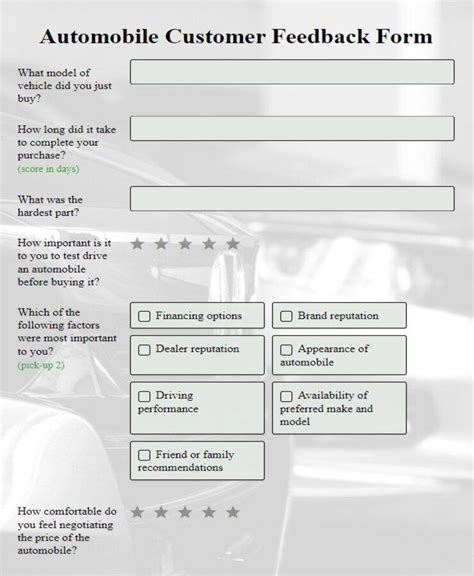 Customer Feedback Form For Automobile Industry At Elma Thomas Blog