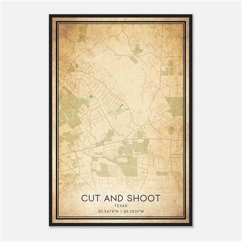 Cut And Shoot Texas Map Poster Modern Home Decor Wall Art Print Custom Maps Posters
