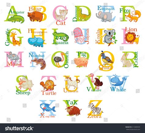 Cute Animal Alphabet Funny Cartoon Character A B C D E F G H