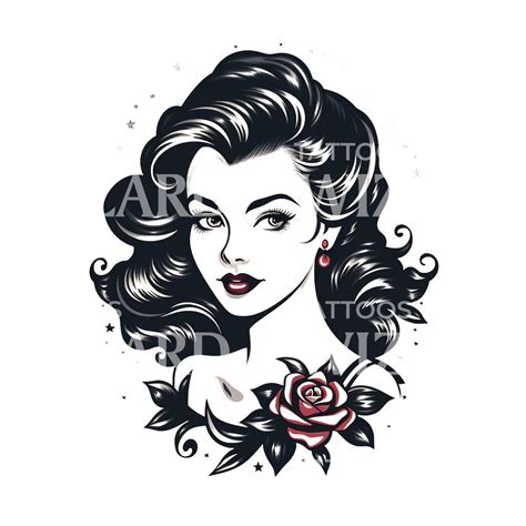 Cute Old School Pin Up Portrait Tattoo Design Tattoos Wizard Designs