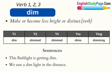 Dim Verb 1 2 3 Past And Past Participle Form Tense Of Dim V1 V2 V3