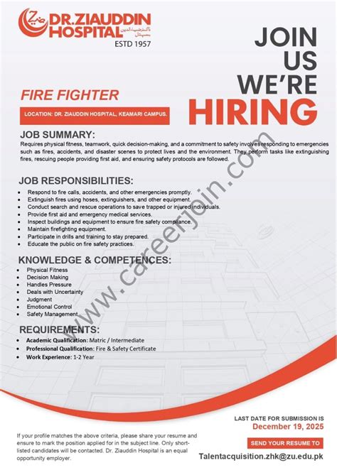 Dr Ziauddin Hospital Jobs Fire Fighter