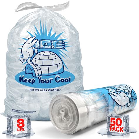 Durable Plastic 8 Lb Ice Bags With Drawstring 50 Pack Reusable Ice