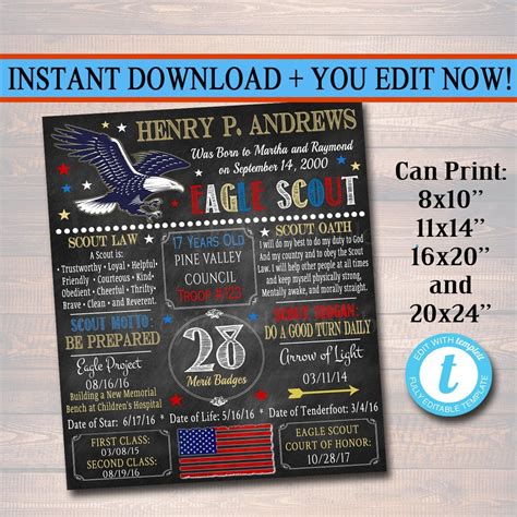 Eagle Scout Court Of Honor Chalkboard Sign Eagle Scout Poster