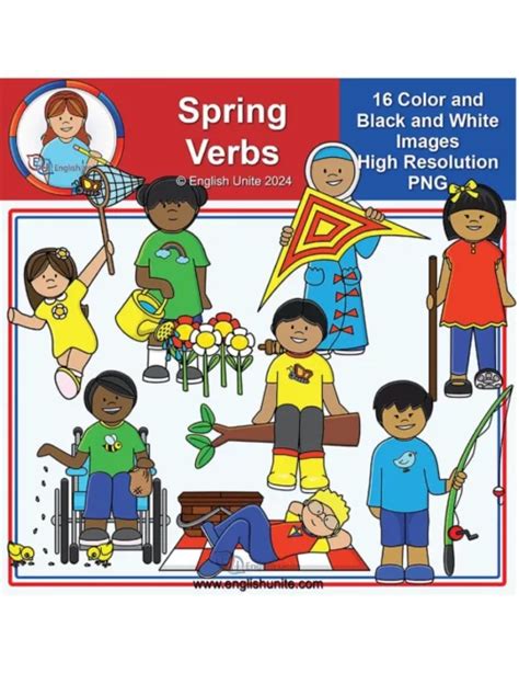 English Unite Spring Verbs Clip Art Fly Kite