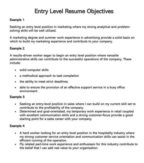 Entry Level Objective Free 8 Entry Level Resume Objective Templates