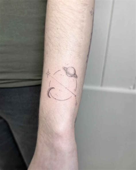 Ethereal Moon And Saturn Tattoo