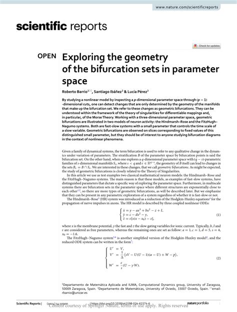 Exploring The Geometry Of The Bifurcation Sets In Parameter Space Scientific Reports