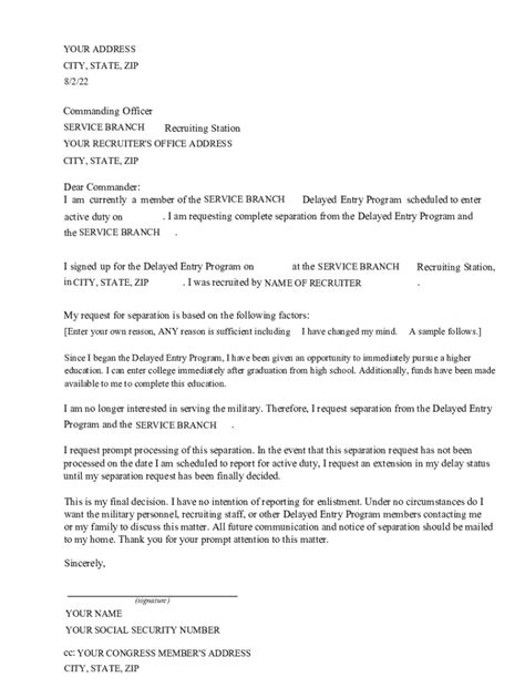 Fillable Online Legal Separation From The Delayed Enlistment Program