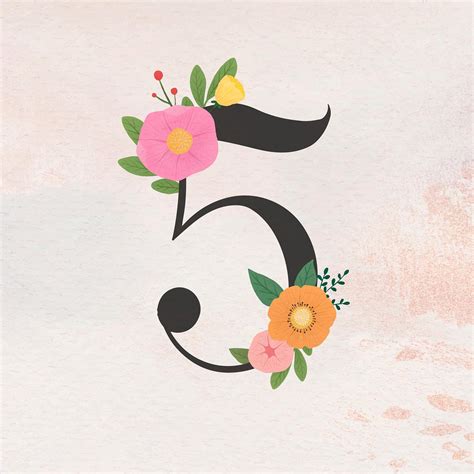 Floral Number 5 Typography Royalty Free Stock Vector 1015282