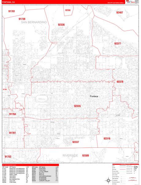 Fontana Zip Code Wall Map