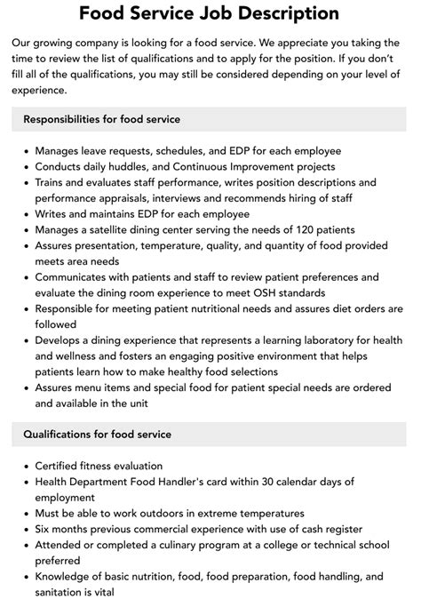 Food Service Job Description Pdf Waiting Staff Gastronomy