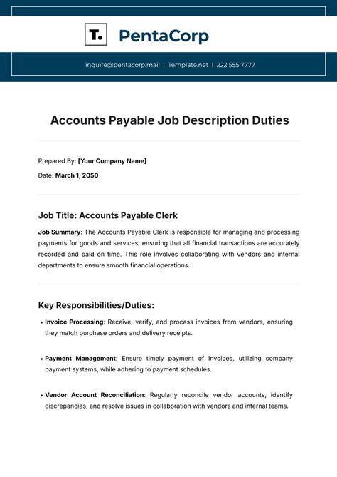 Free Accounts Payable Job Description Duties Template To Edit Online