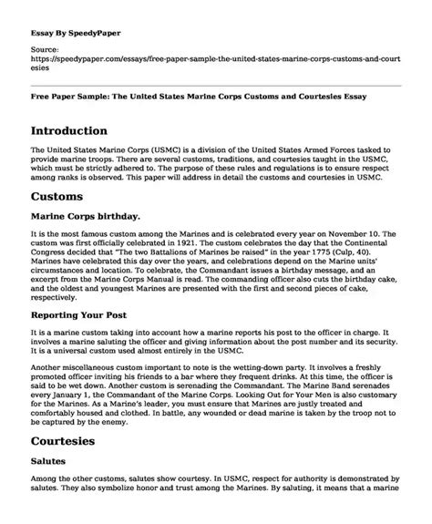 Free Paper Sample The United States Marine Corps Customs And