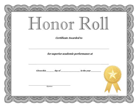 Free Printable Honor Roll Certificate Templates Word Excel Pdf Sample