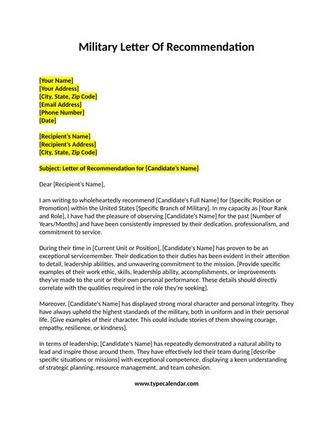 Free Printable Military Letter Of Recommendation Template Pdf