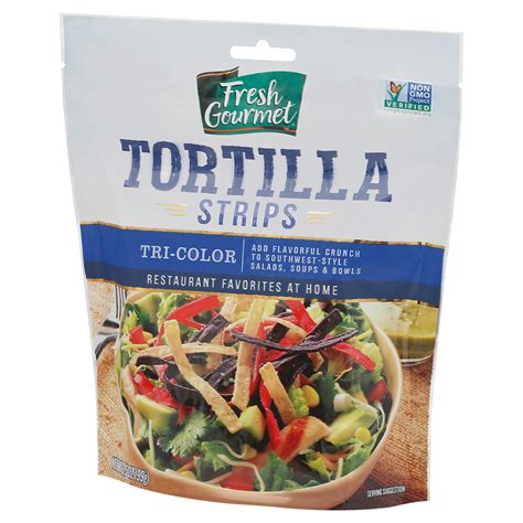 Fresh Gourmet Tortilla Strips Tri Color Front Right Elevated Fresh Gourmet Tortilla Strips Tri Color Front Right Elevated