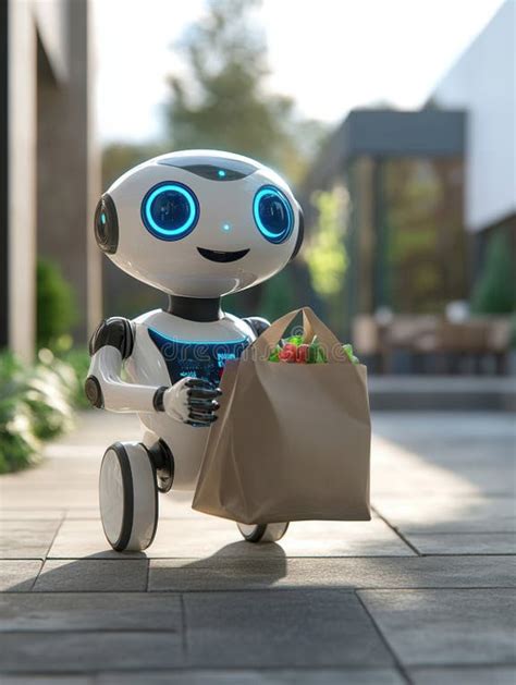 Friendly Robot Delivers Groceries In A Futuristic Smart Home Setting
