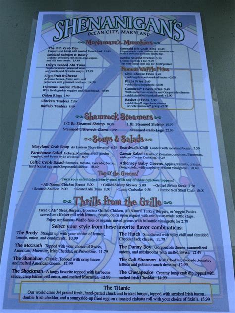 Full Menu Shenanigans Irish Pub