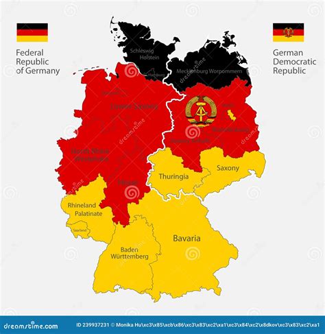 Germany Map Divided On West And East Germany With Regions And Names