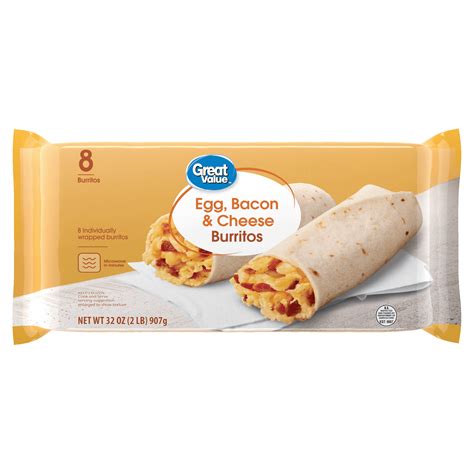 Great Value Bacon Egg Cheese Burritos 32 Oz 8 Count Walmart