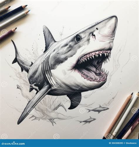 Great White Shark Drawings Tattoo The Attacking Great White Shark With
