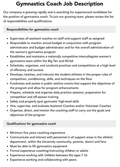 Gymnastics Coach Job Description Updated For 2025