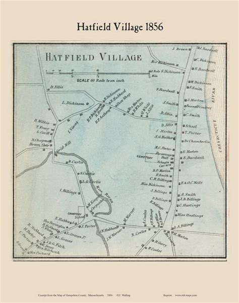 Hatfield Village Massachusetts 1856 Old Town Map Custom Print
