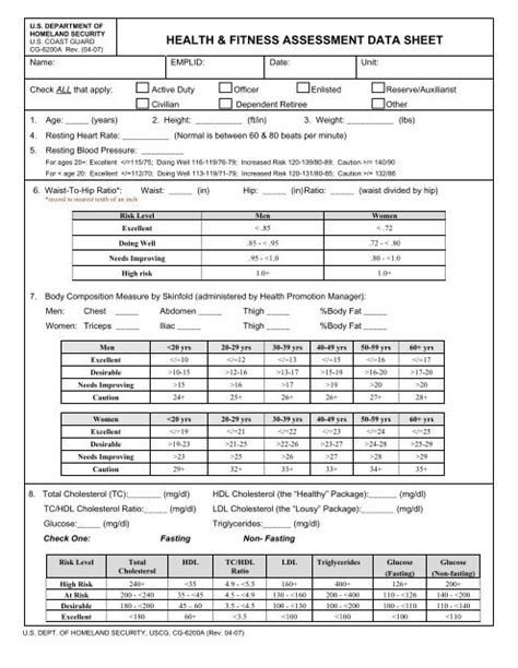Health Amp Fitness Assessment Data Sheet U S Coast Guard Health Amp Fitness Assessment Data Sheet U S Coast Guard