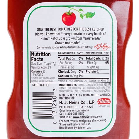 Heinz Ketchup Back Label