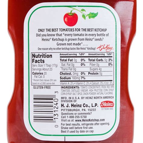 Heinz Ketchup Food Label