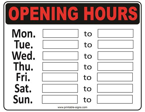 Hours Sign Printable Custom Opening Hours Signs Durable Materials Hours Sign Printable Custom Opening Hours Signs Durable Materials