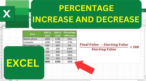 How To Calculate Percentage Increase And Decrease In Excel Youtube