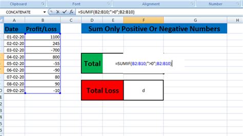 How To Count And Sum Only Positive Negative Numbers In Excel