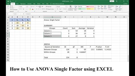 How To Use Single Factor Anova Excel 2010 Youtube