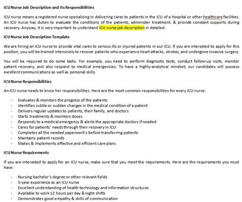 Icu Nurse Job Description And Its Responsibilities Shop Fresh