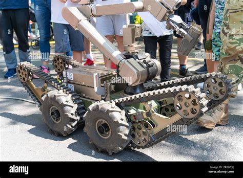 Incendiary Bomb Detection And Defuse Military Robot At A Demonstration